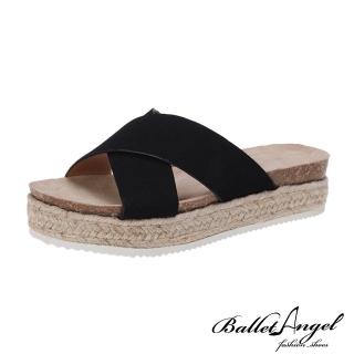 【BalletAngel】涼鞋 簡約交叉厚底楔型涼拖鞋(黑)