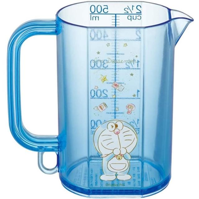【小禮堂】哆啦A夢 日本製 單耳塑膠量杯 透明量杯 烘焙量杯 500ml 《藍 眨眼》
