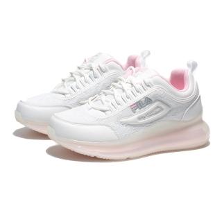 【FILA】女款白粉色透氣網布輕量氣墊休閒鞋NO.5J327V151