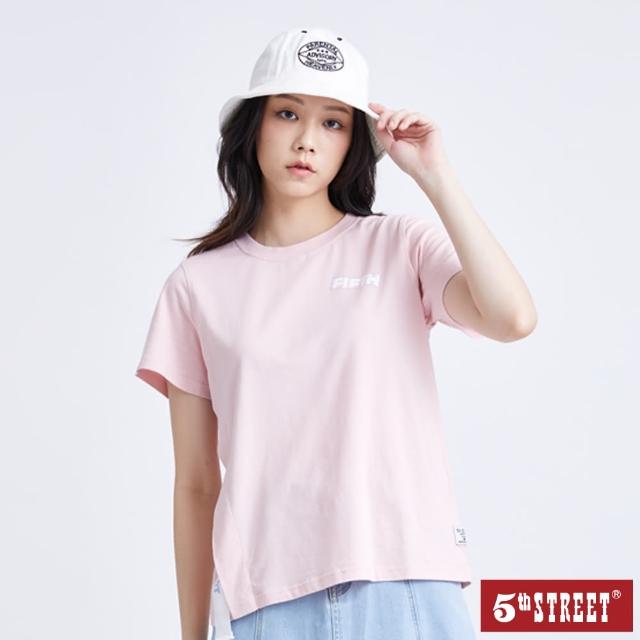 【5th STREET】女單邊織帶假開衩短袖T恤-粉紅