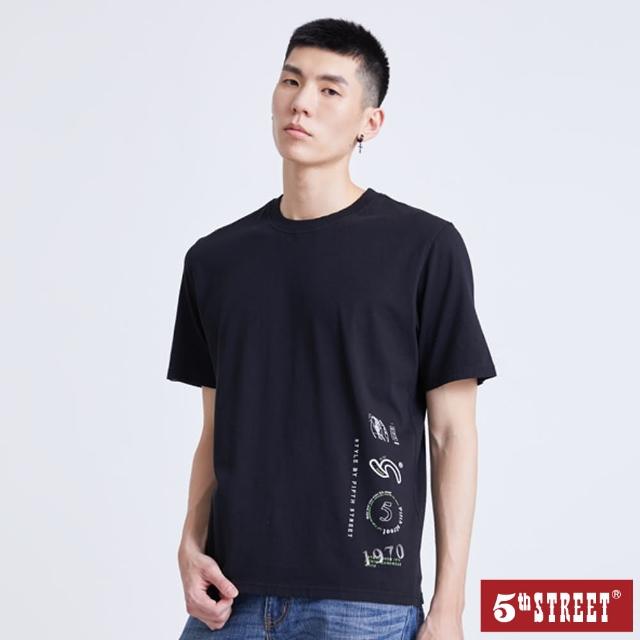 【5th STREET】男座標圖螢光LOGO短袖T恤-黑色