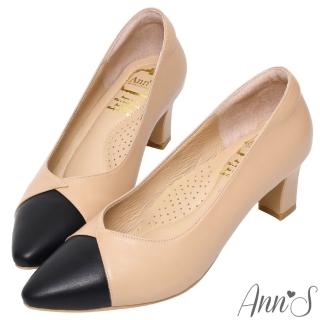 【Ann’S】此生最好穿-V口雙色小香拼接小羊皮備受呵護跟鞋6cm-版型偏大(黑卡其)