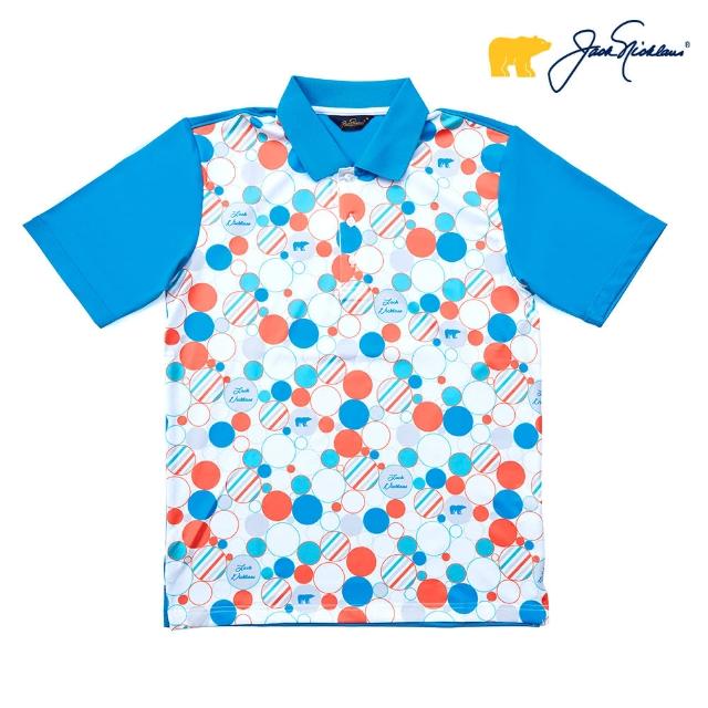 【Jack Nicklaus 金熊】GOLF男款吸濕排汗印花POLO衫/高爾夫球衫(藍色)