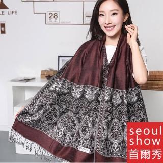 【Seoul Show 首爾秀】波西風情 純棉編織圍巾披肩 咖啡(防寒保暖)