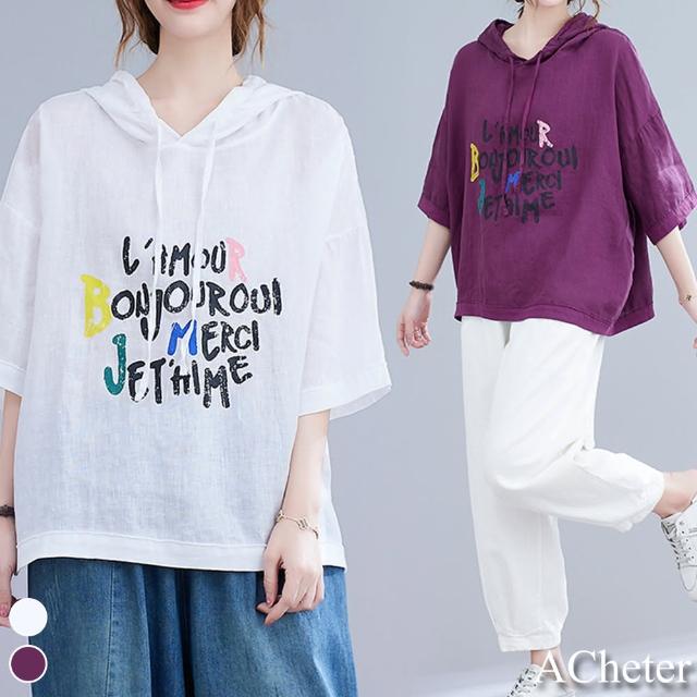 【ACheter】連帽字母印花棉T恤寬鬆上衣#109975現貨+預購(2色)