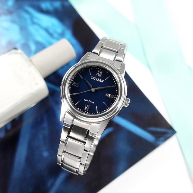 【CITIZEN 星辰】光動能 簡約優雅 日期 防水100米 不鏽鋼手錶 藍色 30mm(FE1220-89L)