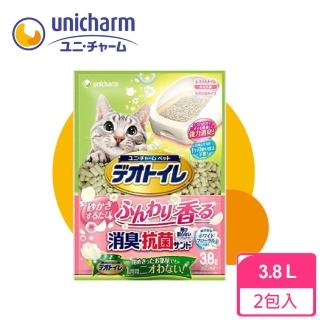 【Unicharm 消臭大師】滿室花香消臭貓砂3.8L-2包組(雙層便盆用/2個月份量/消臭抗菌)