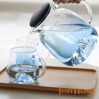 【Just Home】悠藍自然山形耐熱玻璃一壺兩杯組茶壺+馬克杯(玻璃杯、耐熱玻璃)