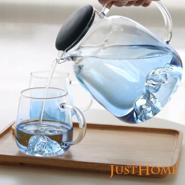 【Just Home】Just Home悠藍自然山形耐熱玻璃一壺兩杯組茶壺+馬克杯(玻璃杯、耐熱玻璃)