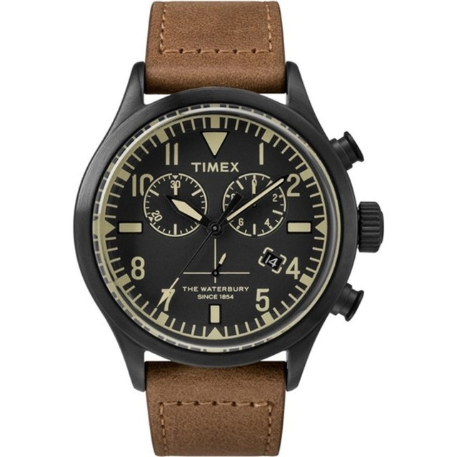 【TIMEX】X TODD SNYDER 刻劃時代計時皮帶腕錶-黑X褐(TW2R13100)