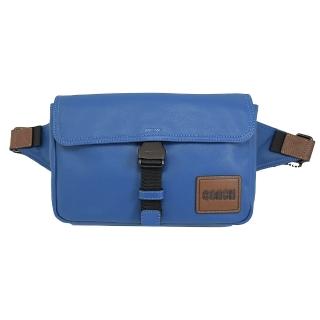 【COACH】品牌LOGO超輕皮革三用翻蓋方包腰包胸口包(藍)