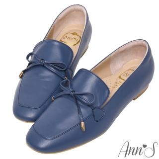 【Ann’S】散發小清新-蝴蝶結柔軟羊皮金釦平底樂福鞋(深藍)