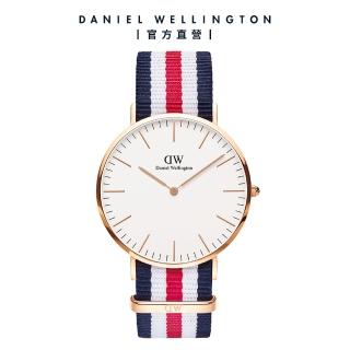 【Daniel Wellington】DW 手錶 Classic Canterbury 40mm細紋藍白紅織紋錶-玫瑰金框(DW00100002)