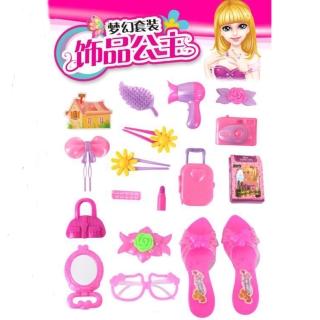 【TDL】夢幻公主娃娃飾品梳妝組行李箱高跟鞋眼鏡家家酒玩具 400333