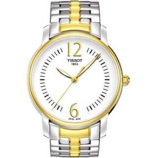 【TISSOT 天梭】T-Trend Lady 歐式雙色都會手錶-白/半金/38mm 送行動電源 畢業禮物(T0522102203700)