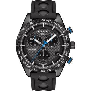 【TISSOT 天梭】天梭 PRS516 三眼計時手錶-黑/42mm 送行動電源 畢業禮物(T1004173720100)
