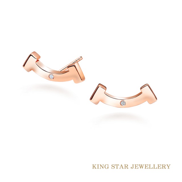 【King Star】幸運微笑18K玫瑰金鑽石耳環
