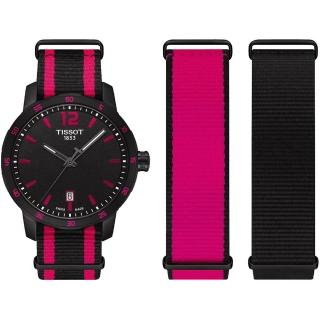 【TISSOT 天梭】QUICKSTER NATO 運動手錶-黑x桃紅/40mm(T0954103705701)