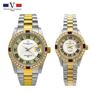 【Valentino Coupeau】四方紅鑽羅馬數字金銀不鏽鋼殼帶男女款手錶-e(范倫鐵諾 古柏 VCC)