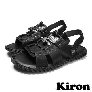 【Kiron】平底涼鞋 兩穿涼鞋/兩穿法時尚抽繩束帶造型平底涼拖鞋-男鞋(黑)