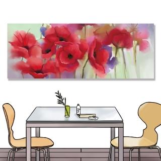 【24mama 掛畫】單聯式 油畫布 紅色 柔和 美麗花卉 春天 藝術 無框畫-80x30cm(紅罌粟花)