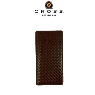 【CROSS】頂級小牛皮編織紋22卡1零錢袋長夾 克勞迪系列(咖啡色)