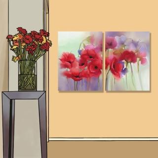 【24mama 掛畫】二聯式 油畫布 紅色 柔和 美麗花卉 春天 藝術 無框畫-30x40cm(紅罌粟花)