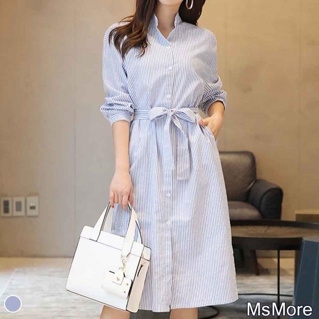 【MsMore】韓國 chic風 顯瘦條紋棉柔系帶洋裝#110100現貨+預購(格子)