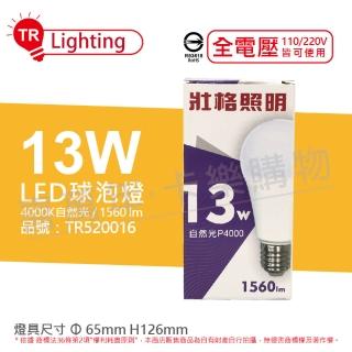 【TRUNK壯格】6入組 LED 13W 4000K 自然光 E27 全電壓 球泡燈 台灣製_ TR520016