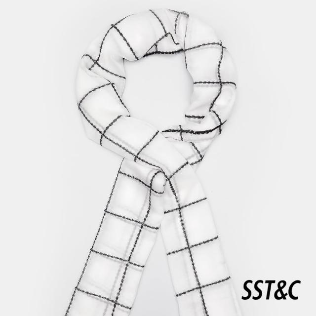 【SST&C 最後55折】白色繡格絲巾9462011003