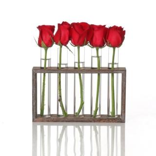 【JEN】簡約創意木架玻璃試管花架花瓶花器桌面擺飾居家裝飾(5管)