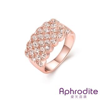 【Aphrodite 愛芙晶鑽】方形排鑽璀璨鋯石華麗寬版戒指(玫瑰金色)