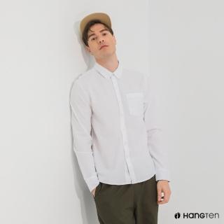 【Hang Ten】男裝-口袋長袖襯衫-白