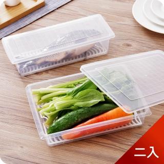 【Dagebeno荷生活】長方形瀝水保鮮盒 海鮮魚類肉類解凍盒 筷子湯匙收納盒(大號二入)