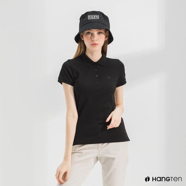 【Hang Ten】女裝-腳丫短袖POLO衫-黑