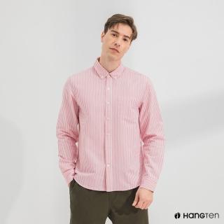 【Hang Ten】男裝-口袋長袖襯衫-粉紅