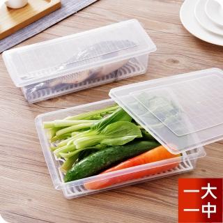 【Dagebeno荷生活】長方形瀝水保鮮盒 海鮮魚類肉類解凍盒 筷子湯匙收納盒(大、中號各一個)