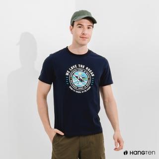 【Hang Ten】男裝-有機棉鯨魚印花T恤-深藍