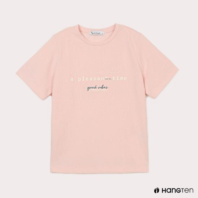 【Hang Ten】女裝-涼感吸濕快乾厚磅雙色印花短袖T恤-淺粉
