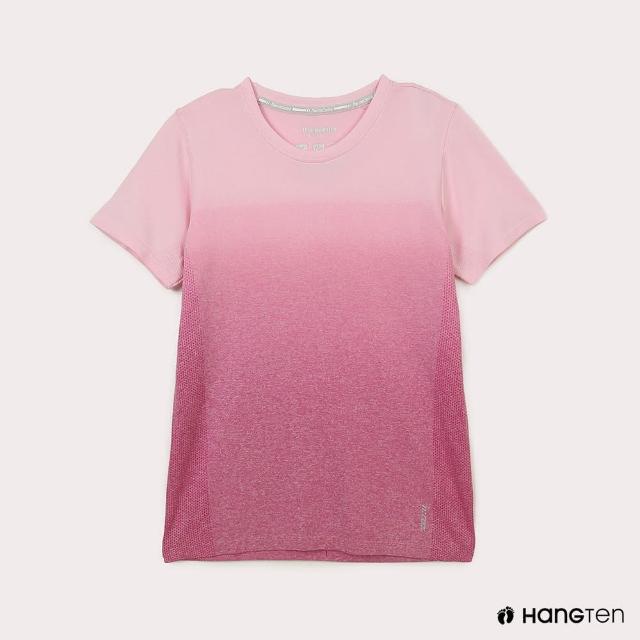 【Hang Ten】女裝-恆溫多功能-銀纖維無縫涼感抗菌除臭漸層短袖T恤-淺粉