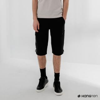 【Hang Ten】男裝-恆溫多功能-REGULAR FIT標準提織吸濕快乾抗曬多口袋六分運動短褲-黑