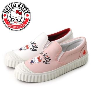 【HELLO KITTY】凱蒂貓捉迷藏奶油頭造型平底休閒鞋/便鞋(粉紅、白色)