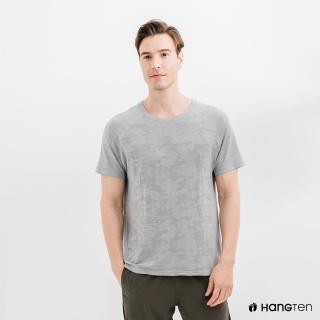 【Hang Ten】男裝-恆溫多功能-銀纖維無縫涼感抗菌除臭迷彩短袖T恤-花紗灰