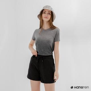 【Hang Ten】女裝-恆溫多功能-銀纖維無縫涼感抗菌除臭漸層短袖T恤-黑