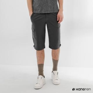 【Hang Ten】男裝-恆溫多功能-REGULAR FIT標準提織吸濕快乾抗曬多口袋六分運動短褲-深灰