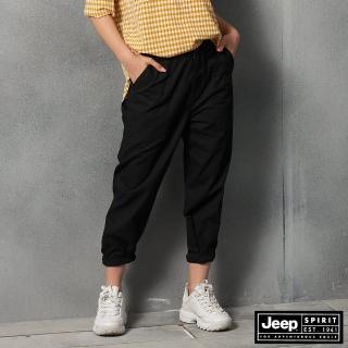 【JEEP】女裝 舒適寬版休閒長褲(黑)