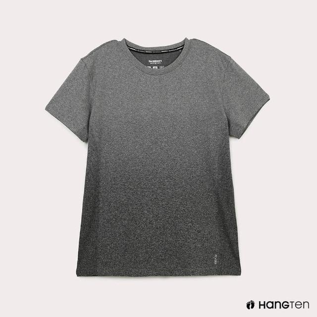 【Hang Ten】男裝-恆溫多功能-銀纖維無縫涼感抗菌除臭漸層短袖T恤-黑