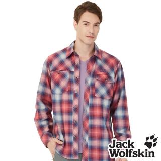 【Jack wolfskin 飛狼】男 時尚漸層格紋長袖排汗襯衫(紅格紋)