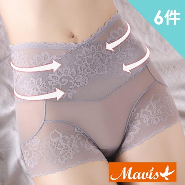 【Mevels 瑪薇絲】6件組 法式蕾絲雙層收腹內褲/高腰內褲(M/L/XL)
