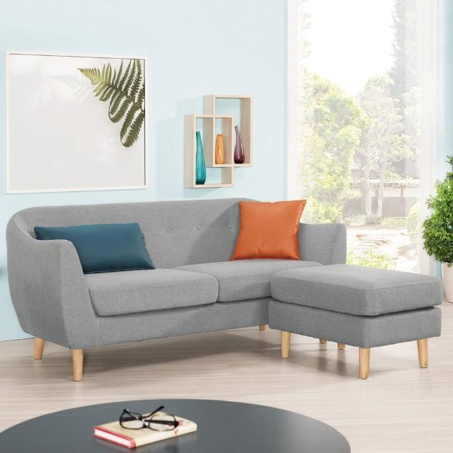 【BODEN】珊卡L型灰色布沙發組-贈抱枕(三人座+腳椅)